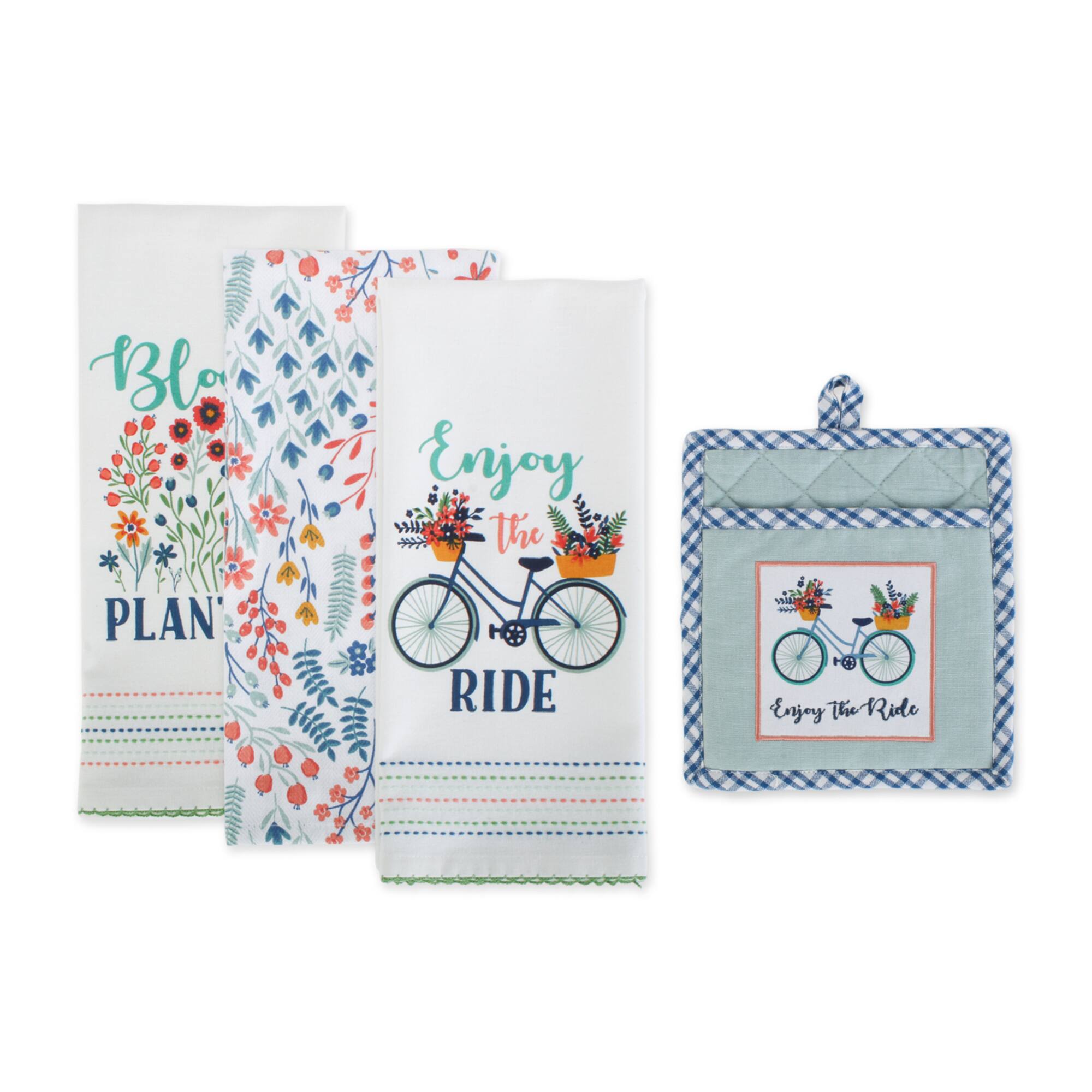 Easter Folk Garden Kitchen Textiles, Potholder & Dishtowel, Enjoy the Ride Set